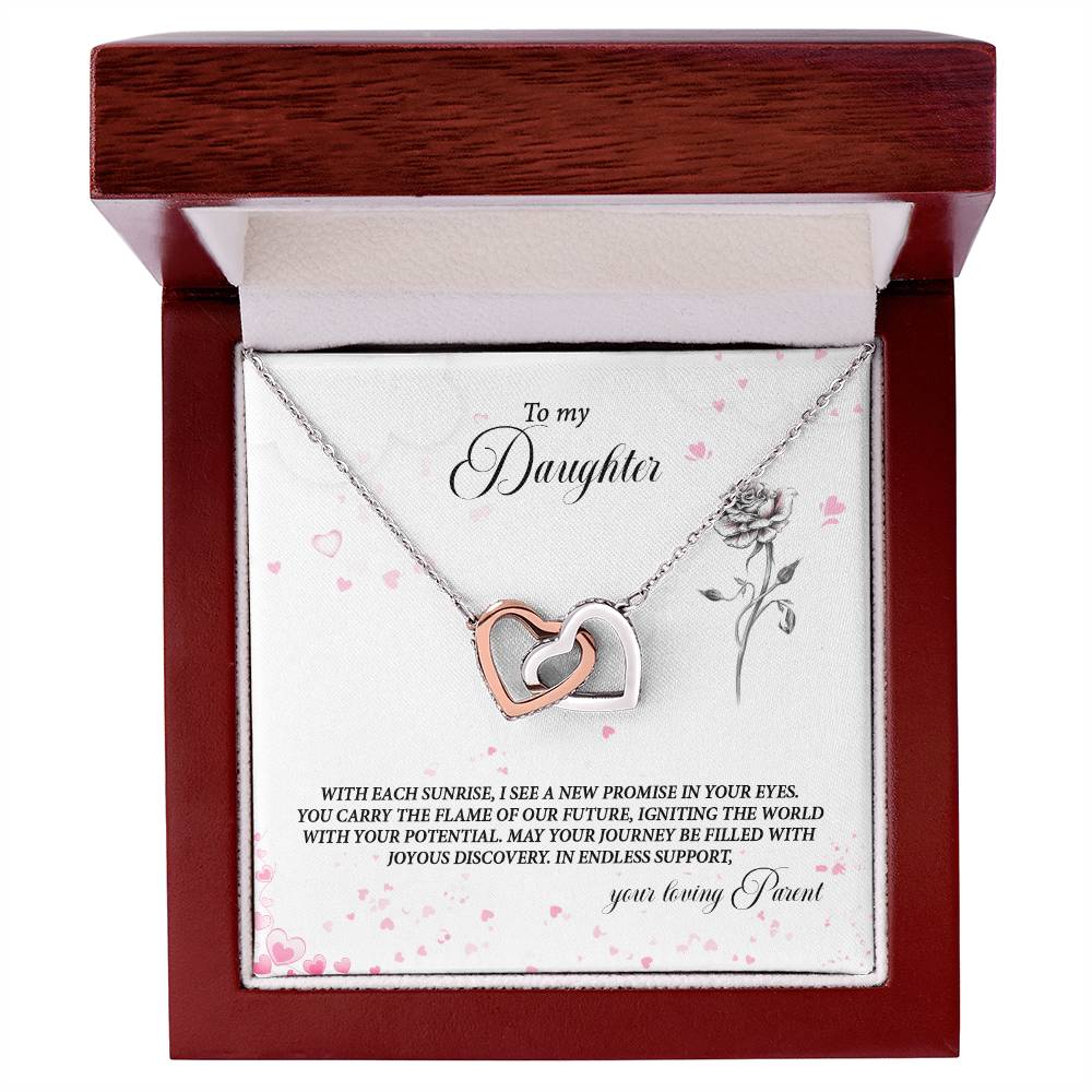 4037a Interlocking Hearts Necklace, Gift to my Daughter with Beautiful Message Card