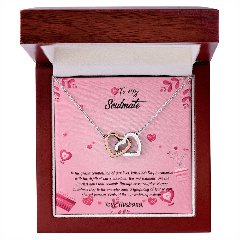 valentine-16b Interlocking Hearts neck, Gift to My Soulmate with Message Card