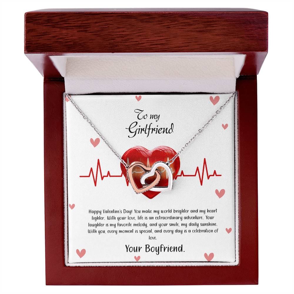 valentine-33c Interlocking Hearts Necklace, Gift to my Girlfriend with Beautiful Message Card