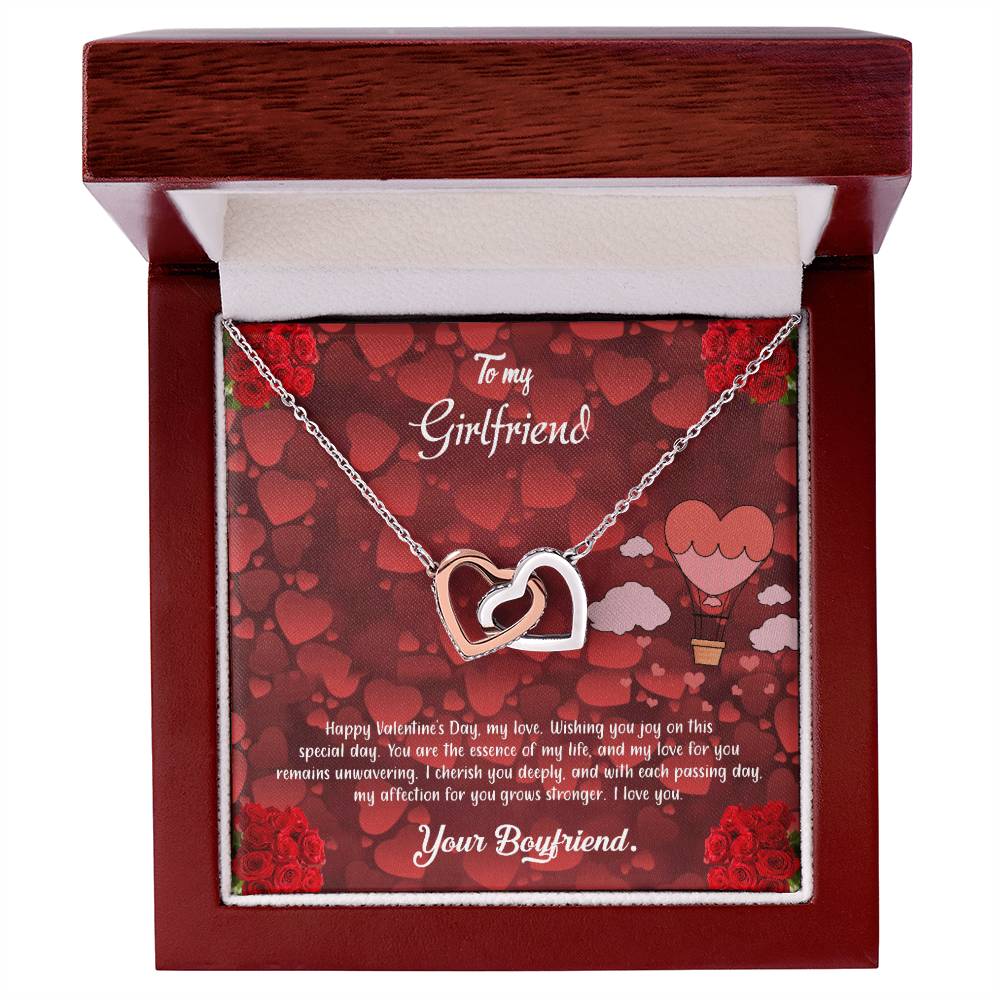 valentine-27c Interlocking Hearts Necklace, Gift to my Girlfriend with Beautiful Message Card