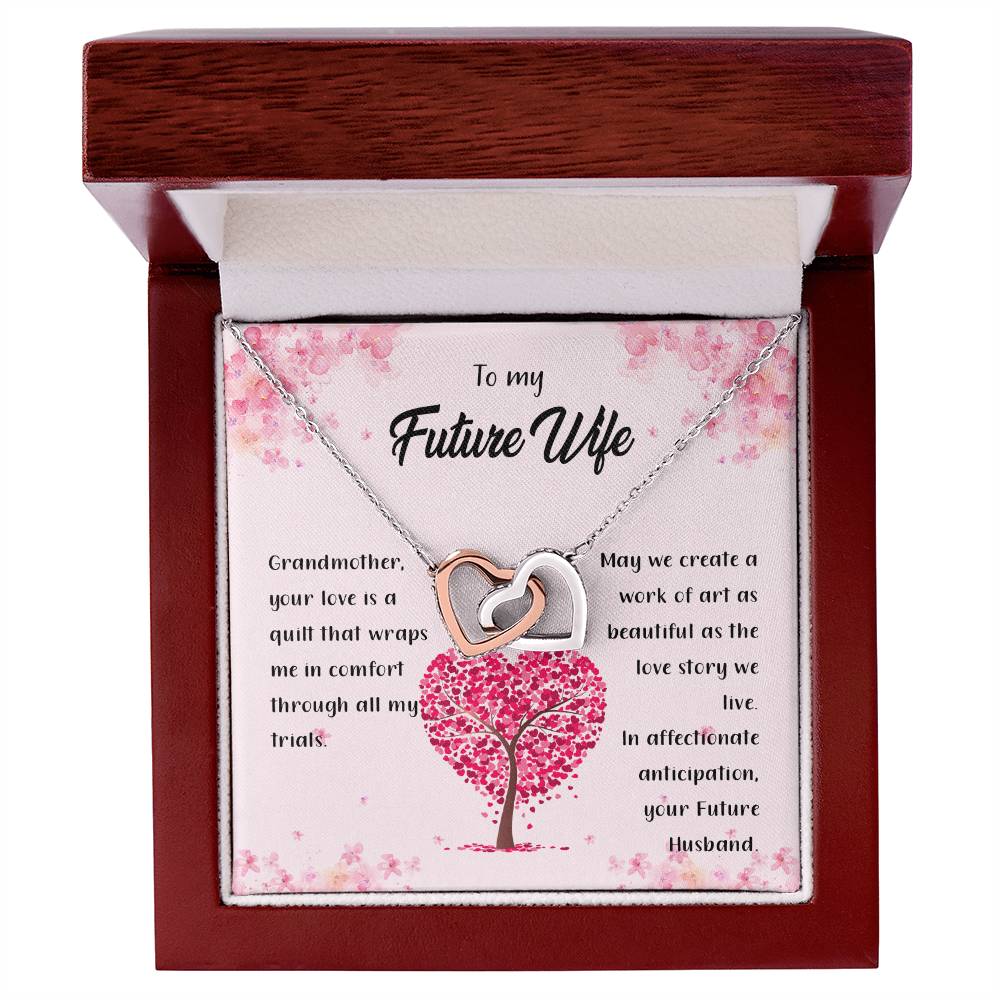 4042b fix Interlocking Hearts Necklace, Gift to my Future Wife with Beautiful Message Card