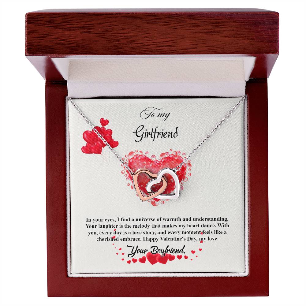 valentine-20c Interlocking Hearts Necklace, Gift to my Girlfriend with Beautiful Message Card