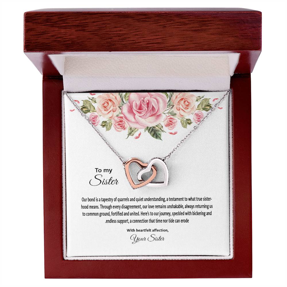 4031c Interlocking Hearts Necklace, Gift to my Sister with Beautiful Message Card