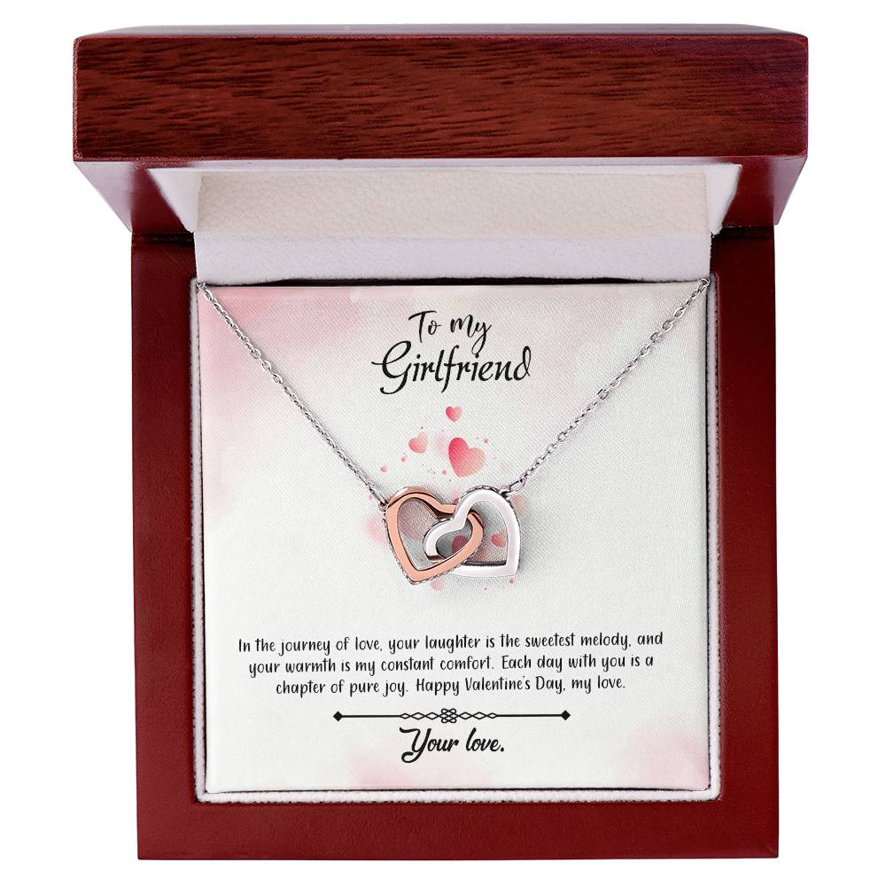 valentine-12c Interlocking Hearts Necklace, Gift to my Girlfriend with Beautiful Message Card