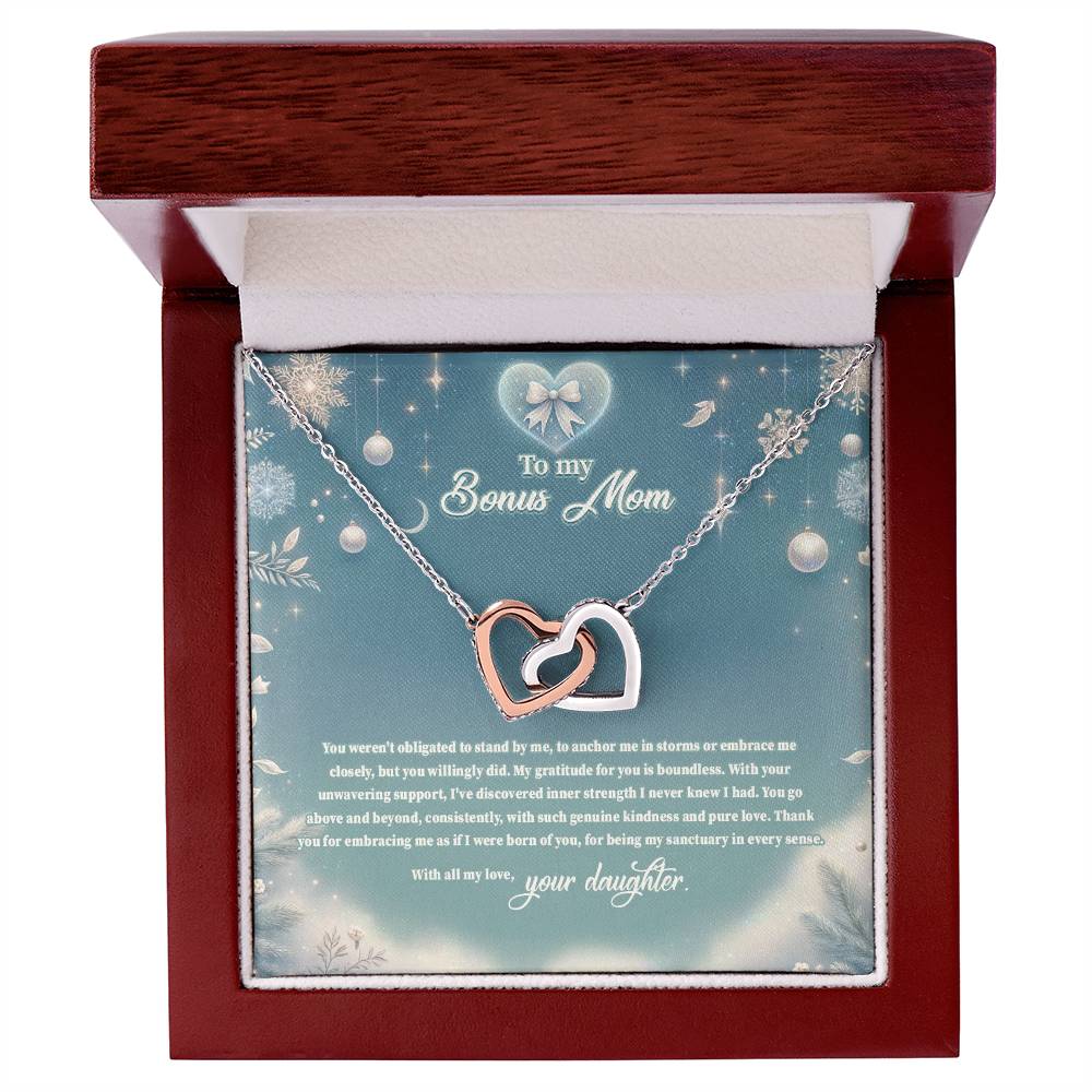 4045 (a) Interlocking Hearts Necklace, Gift to my Stepmom with Beautiful Message Card