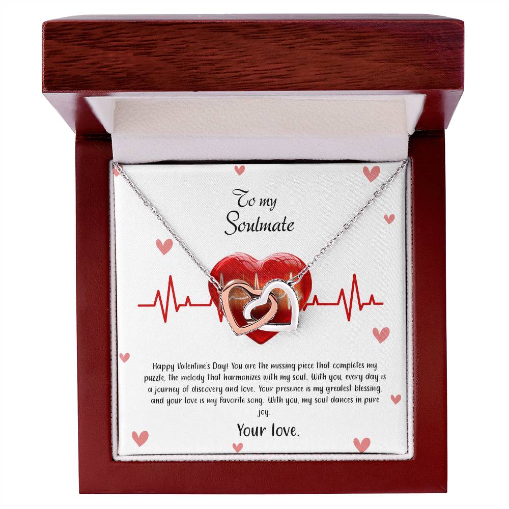 valentine-33b Interlocking Hearts neck, Gift to My Soulmate with Message Card