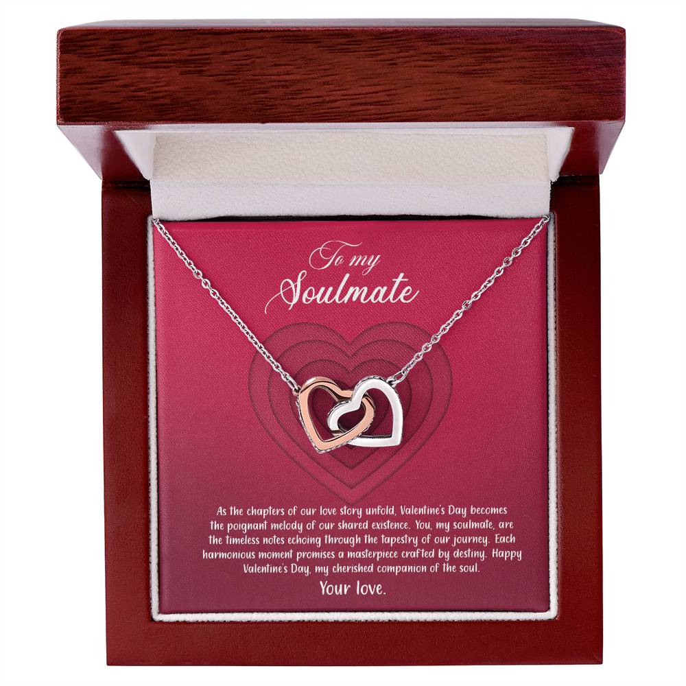 valentine-9b Interlocking Hearts neck, Gift to My Soulmate with Message Card