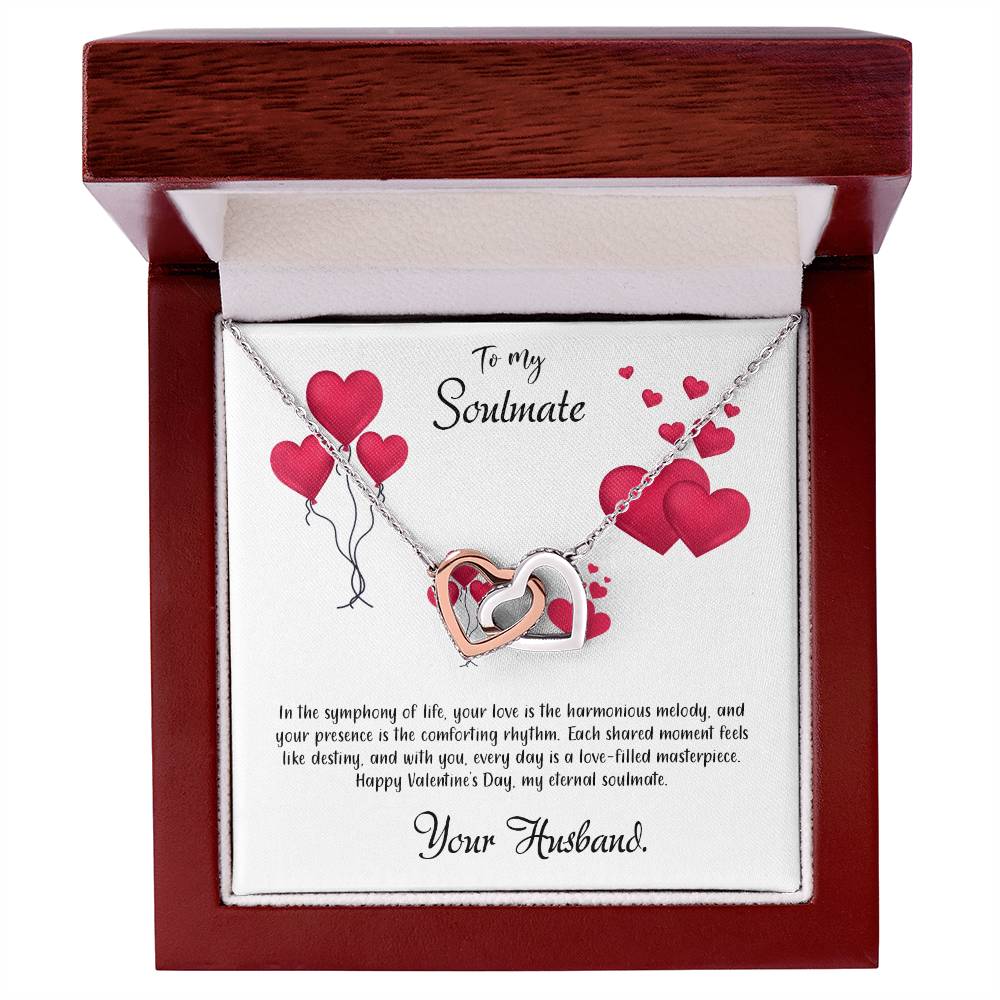 valentine-11b Interlocking Hearts neck, Gift to My Soulmate with Message Card