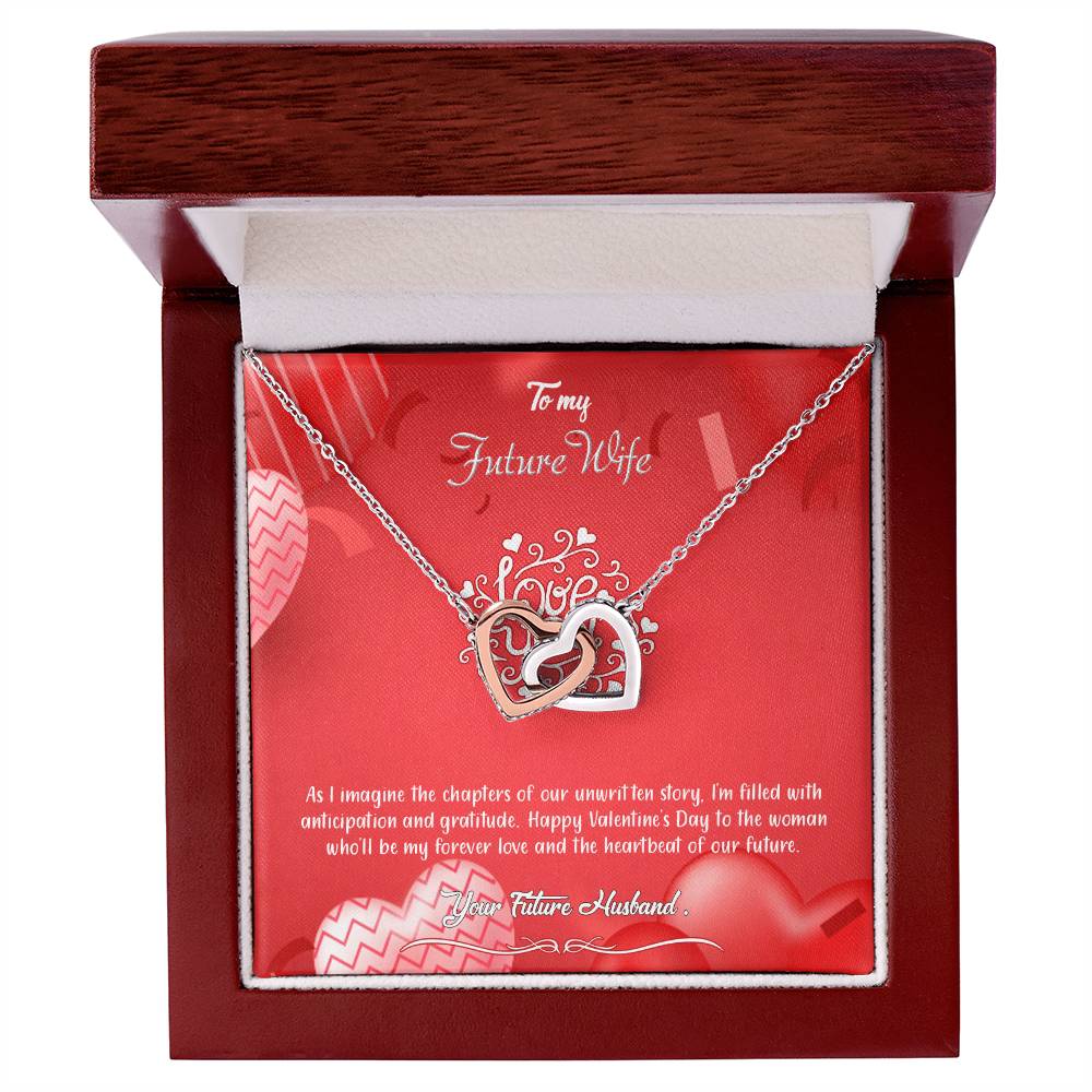 valentine-4d Interlocking Hearts Necklace, Gift to my Future Wife with Beautiful Message Card