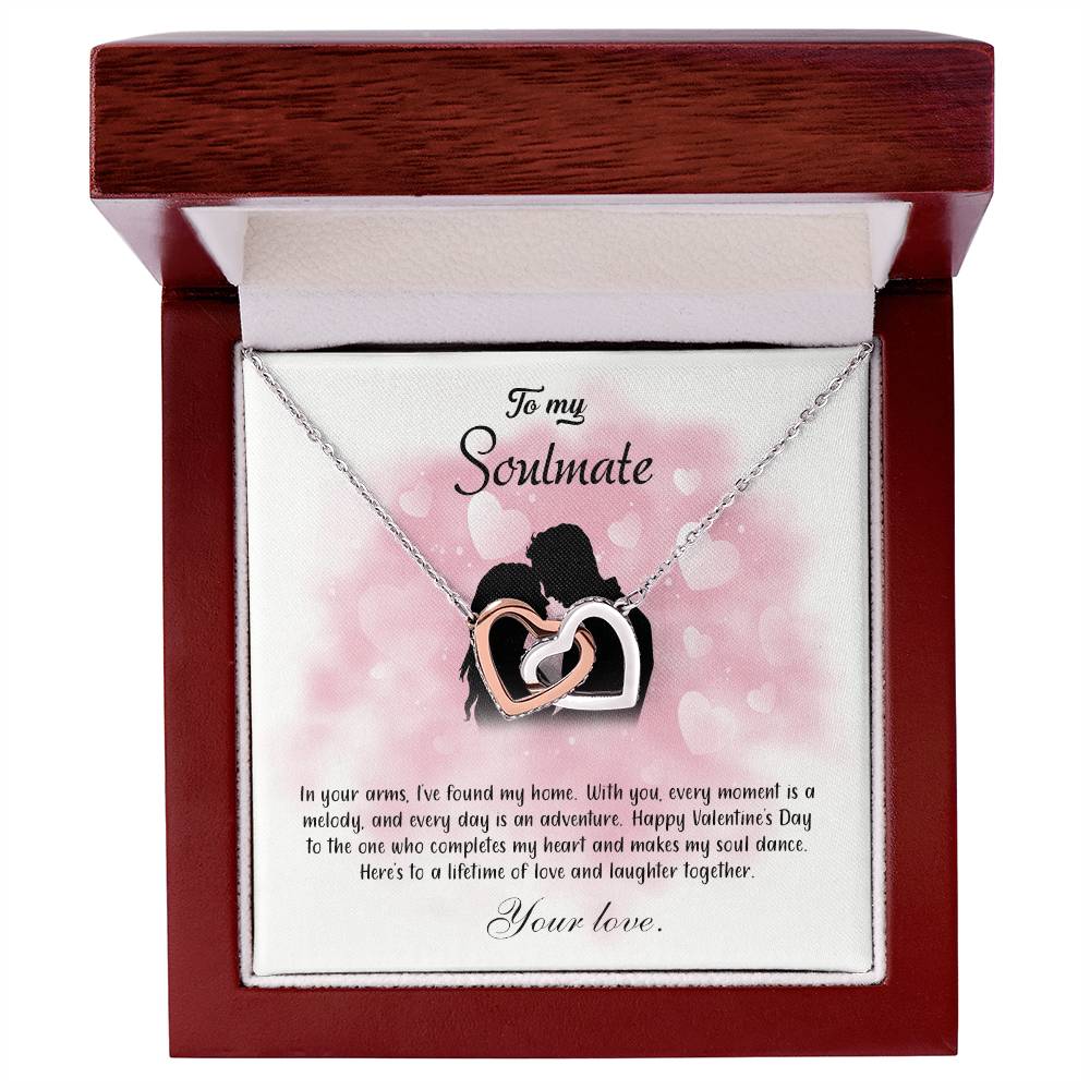 valentine-5b Interlocking Hearts neck, Gift to My Soulmate with Message Card