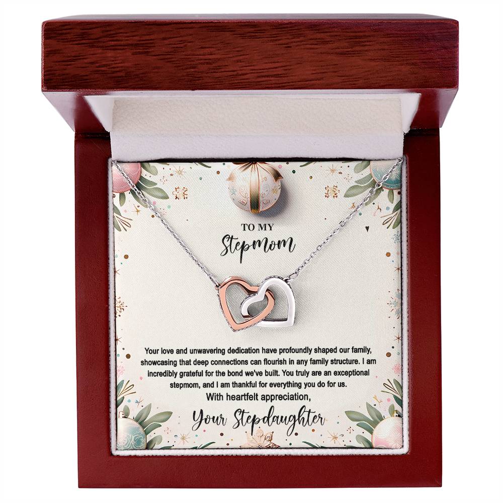 4048(a) Interlocking Hearts Necklace, Gift to my Stepmom with Beautiful Message Card