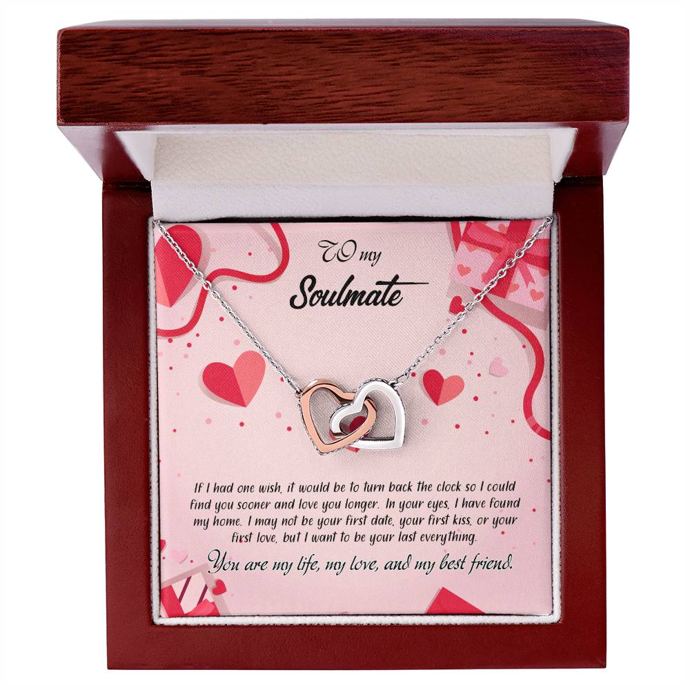 valentine-15b Interlocking Hearts neck, Gift to My Soulmate with Message Card