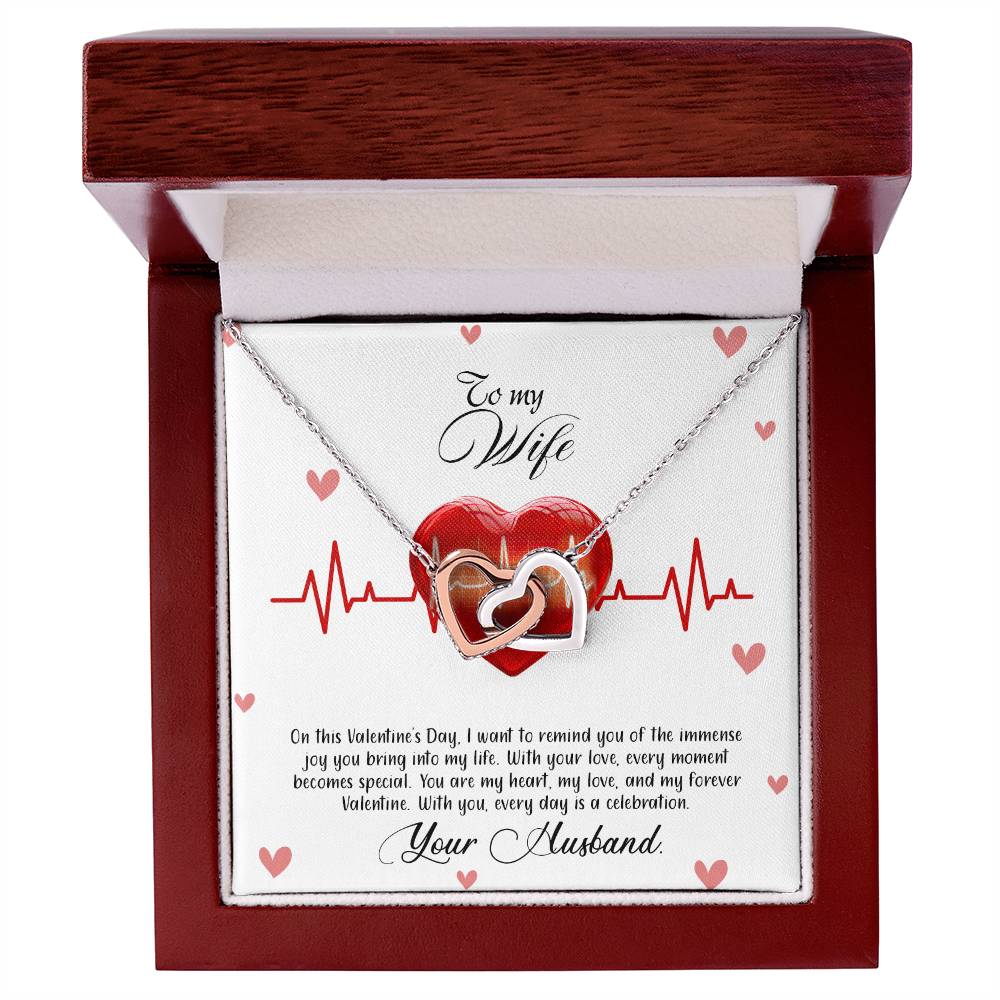 valentine-33a Interlocking Hearts Necklace, Gift to my Wife with Beautiful Message Card