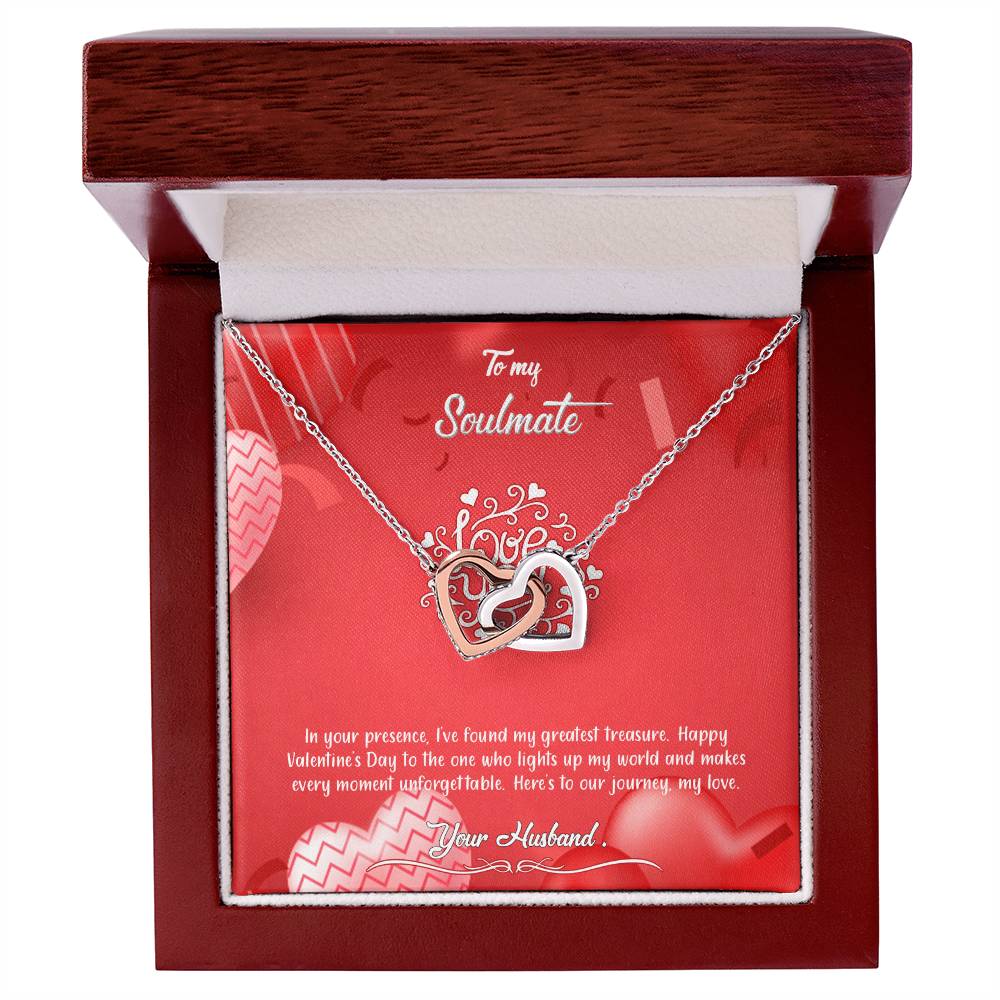 valentine-4b Interlocking Hearts neck, Gift to My Soulmate with Message Card