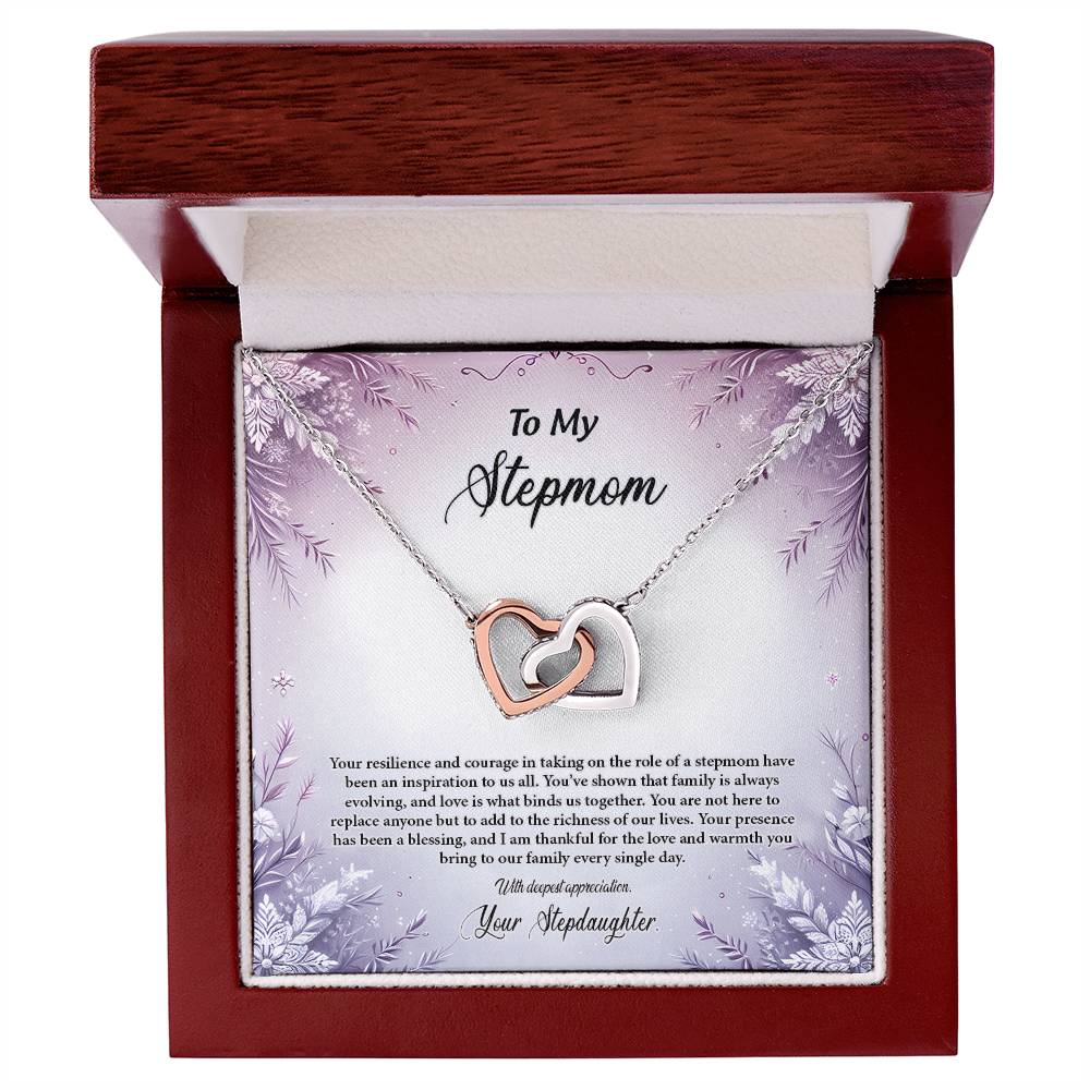 4054b Interlocking Hearts Necklace, Gift to my Stepmom with Beautiful Message Card