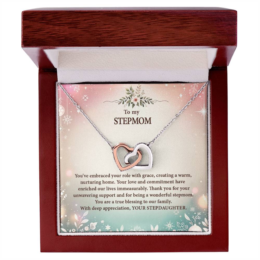 4057k Interlocking Hearts Necklace, Gift to my Stepmom with Beautiful Message Card