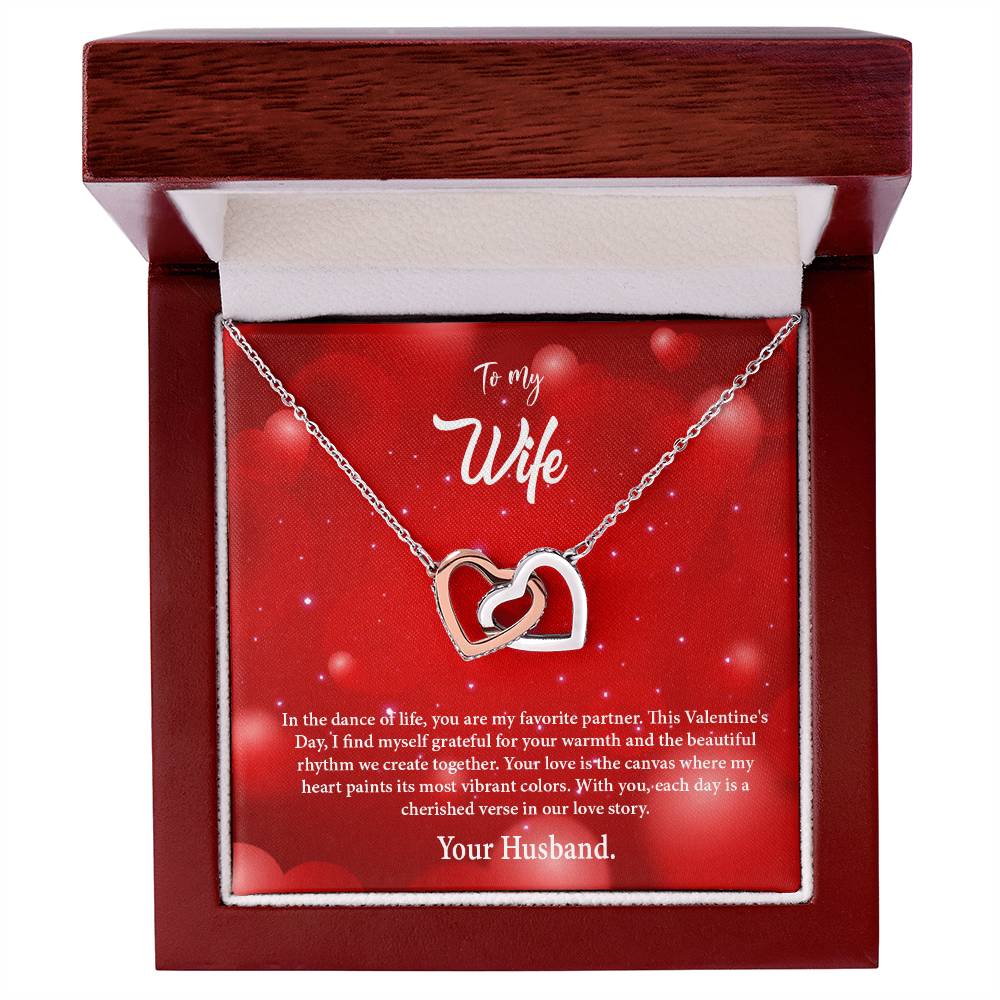 valentine-34a Interlocking Hearts Necklace, Gift to my Wife with Beautiful Message Card