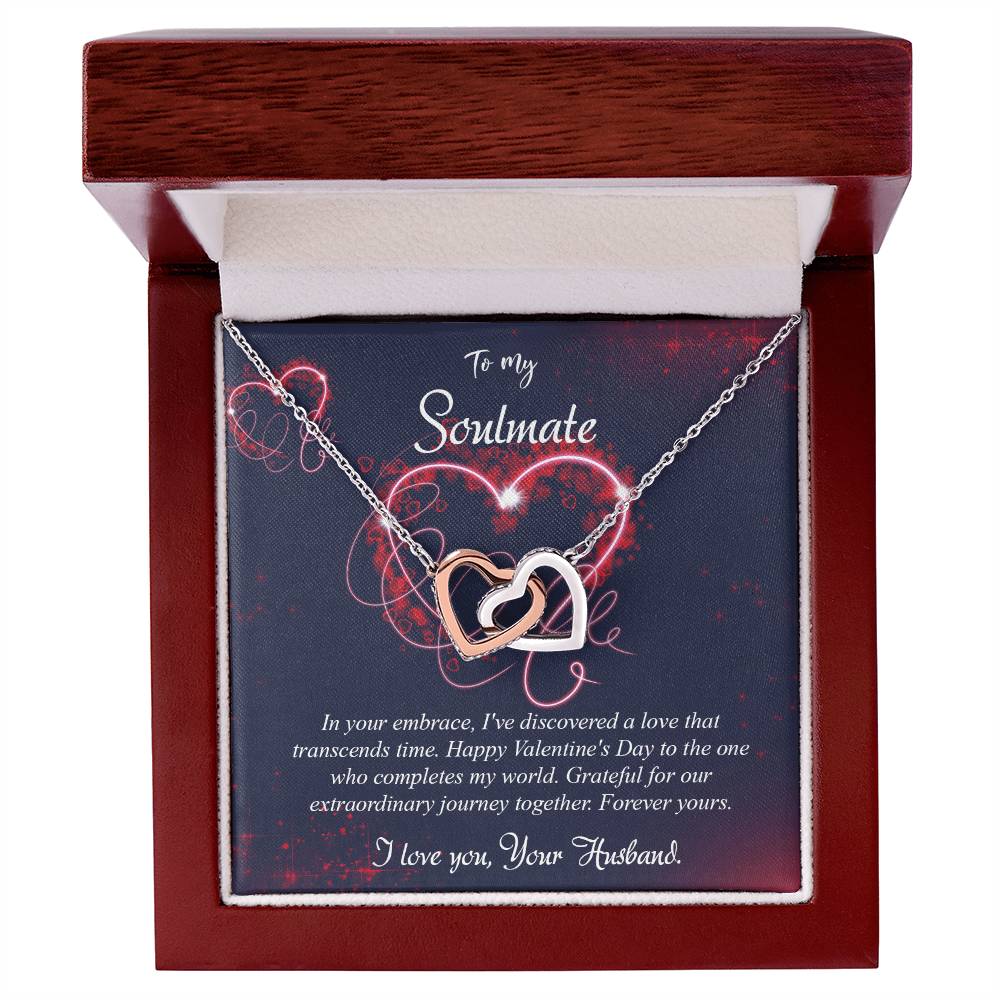 valentine-7b Interlocking Hearts neck, Gift to My Soulmate with Message Card