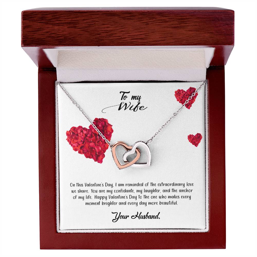 valentine-17a Interlocking Hearts Necklace, Gift to my Wife with Beautiful Message Card