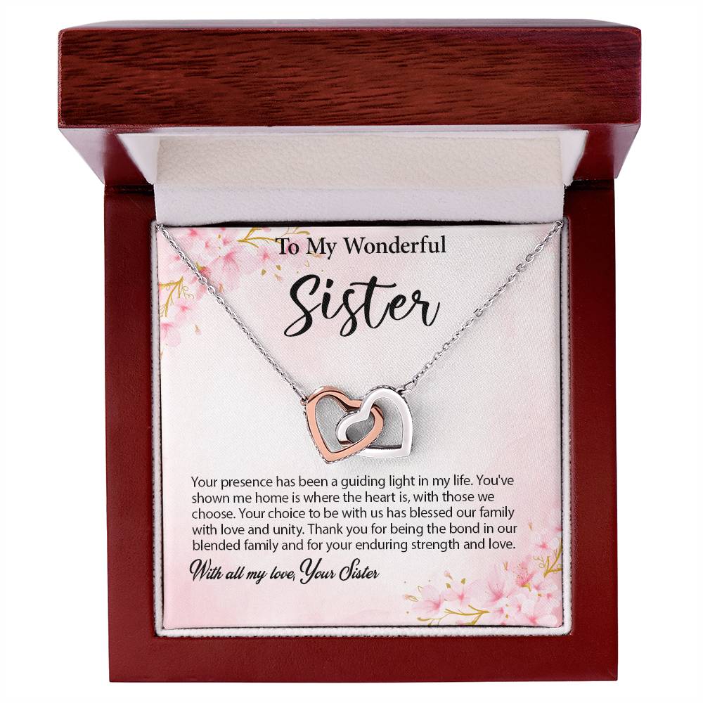 4029c Interlocking Hearts Necklace, Gift to my Sister with Beautiful Message Card