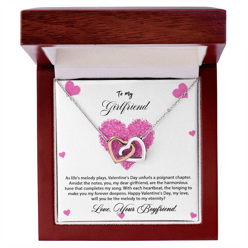 valentine-8c Interlocking Hearts Necklace, Gift to my Girlfriend with Beautiful Message Card