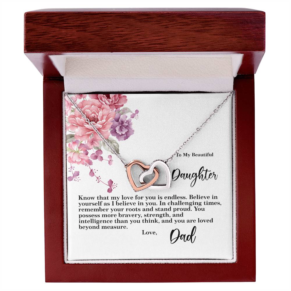 4027b Interlocking Hearts neck, Gift to my Daughter with Beautiful Message Card