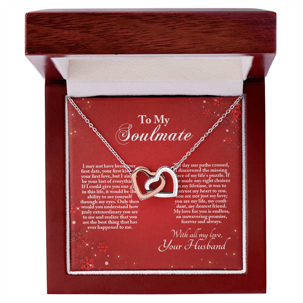 4005b Interlocking Hearts neck, Gift to My Soulmate with Message Card