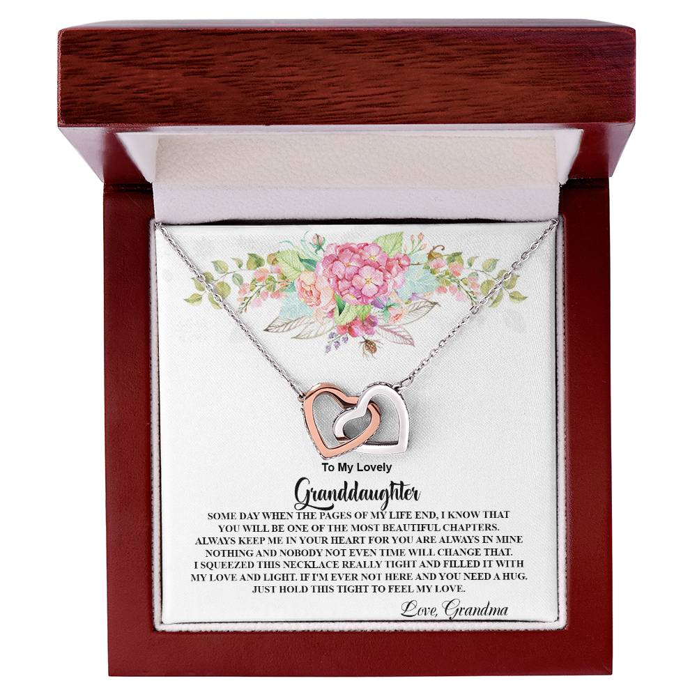 4026 b Interlocking Hearts Necklace, Gift to My Granddaughter , with beautiful message card