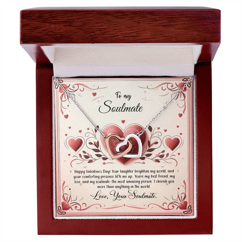 Valentine-st12b Interlocking Hearts neck, Gift to My Soulmate with Message Card