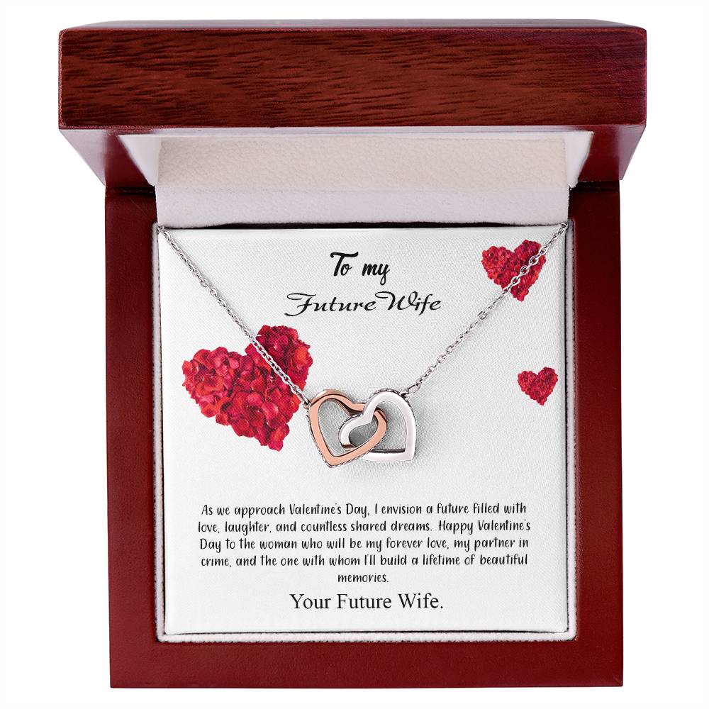 valentine-17d Interlocking Hearts Necklace, Gift to my Future Wife with Beautiful Message Card