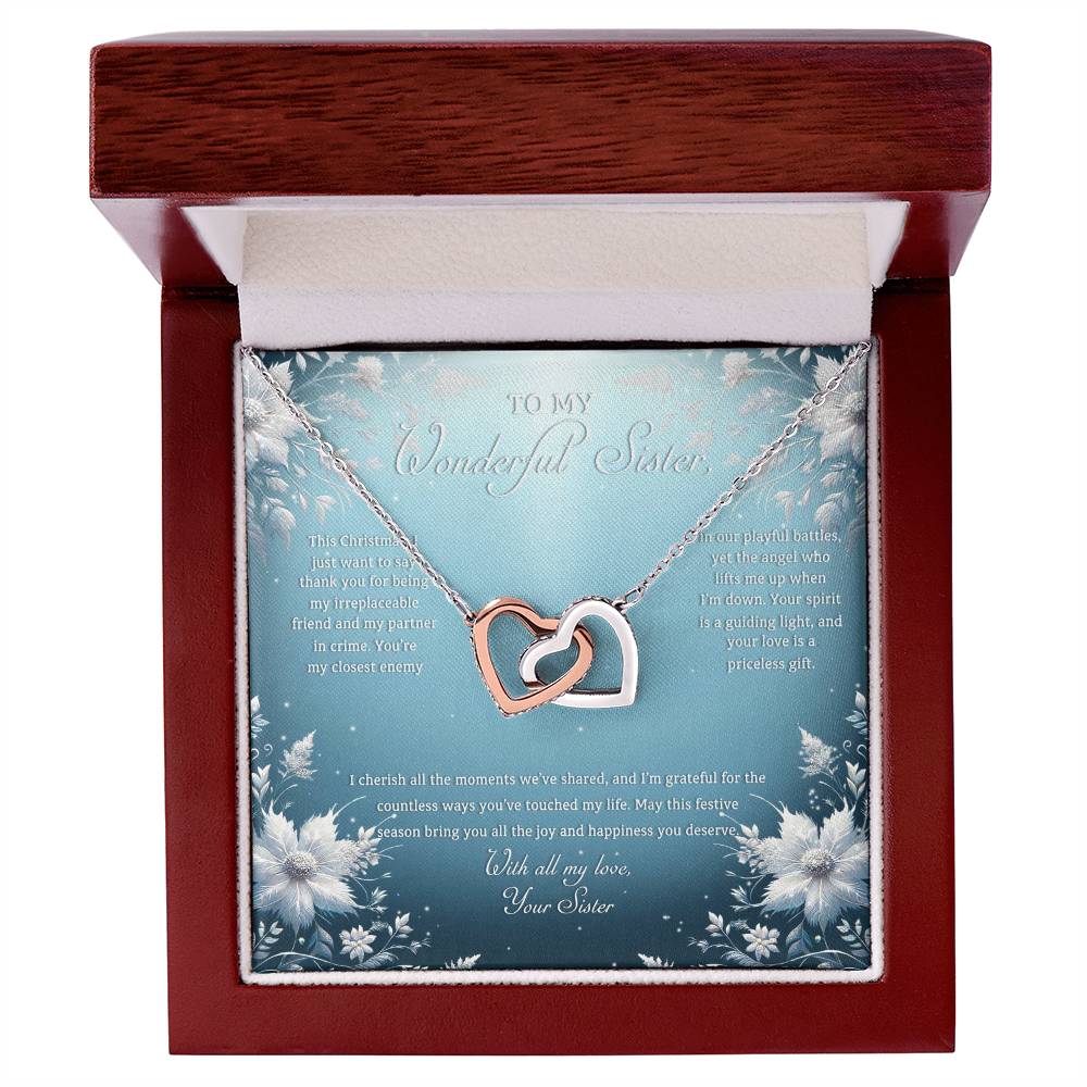 95313a Interlocking Hearts Necklace, Gift to my Sister with Beautiful Message Card