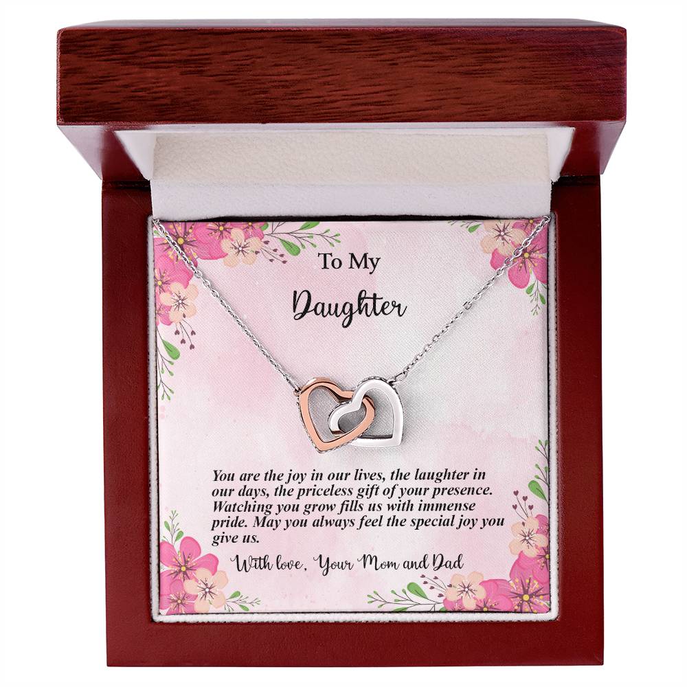 4035c Interlocking Hearts Necklace, Gift to my Daughter with Beautiful Message Card