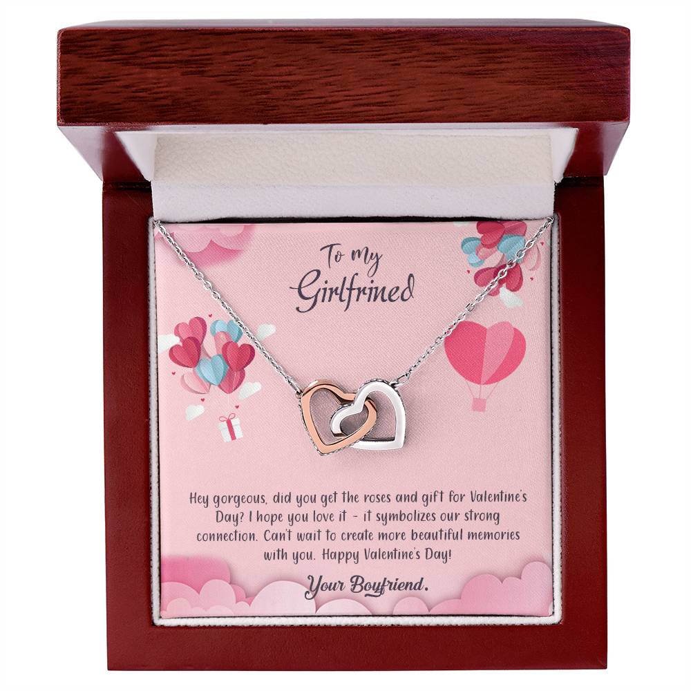 valentine-28c Interlocking Hearts Necklace, Gift to my Girlfriend with Beautiful Message Card