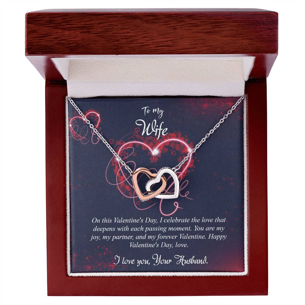 valentine-7a Interlocking Hearts Necklace, Gift to my Wife with Beautiful Message Card