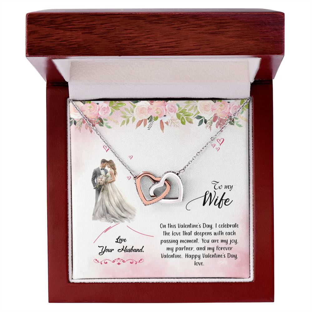 valentine-6a Interlocking Hearts Necklace, Gift to my Wife with Beautiful Message Card