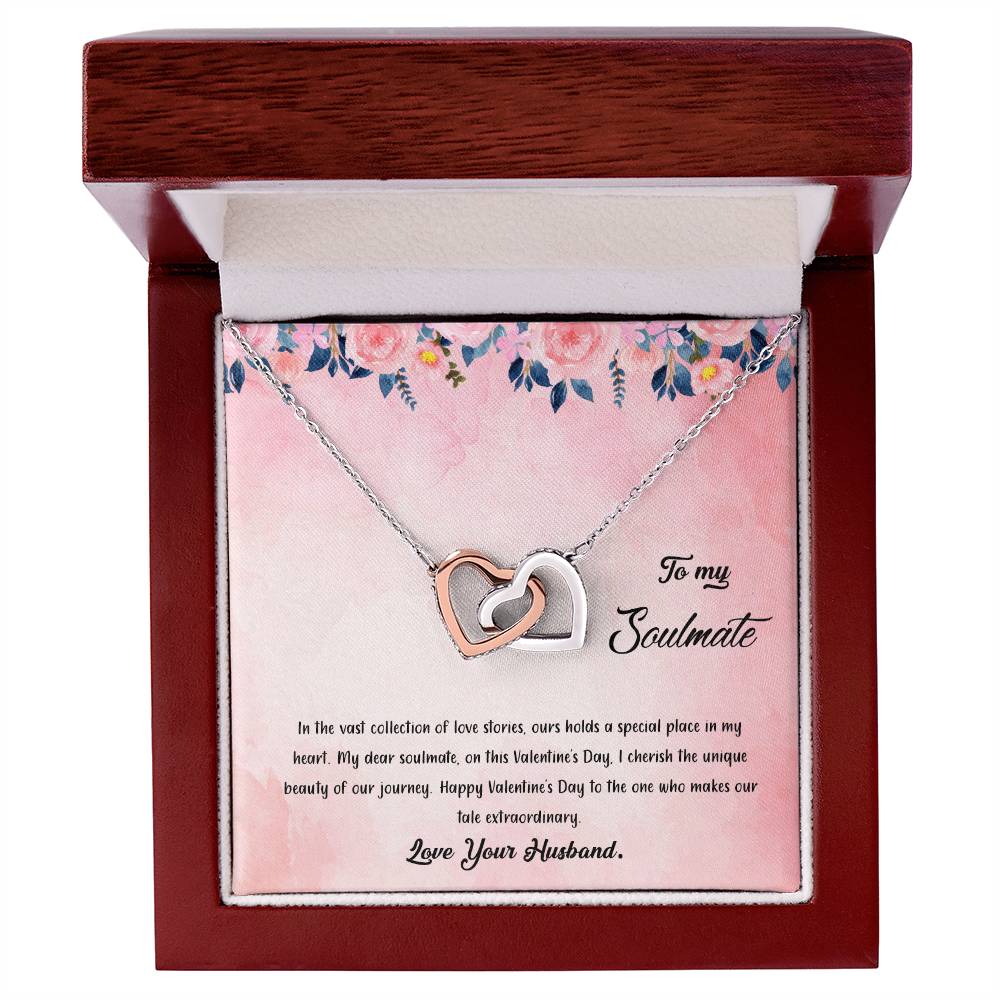 valentine-38b Interlocking Hearts neck, Gift to My Soulmate with Message Card