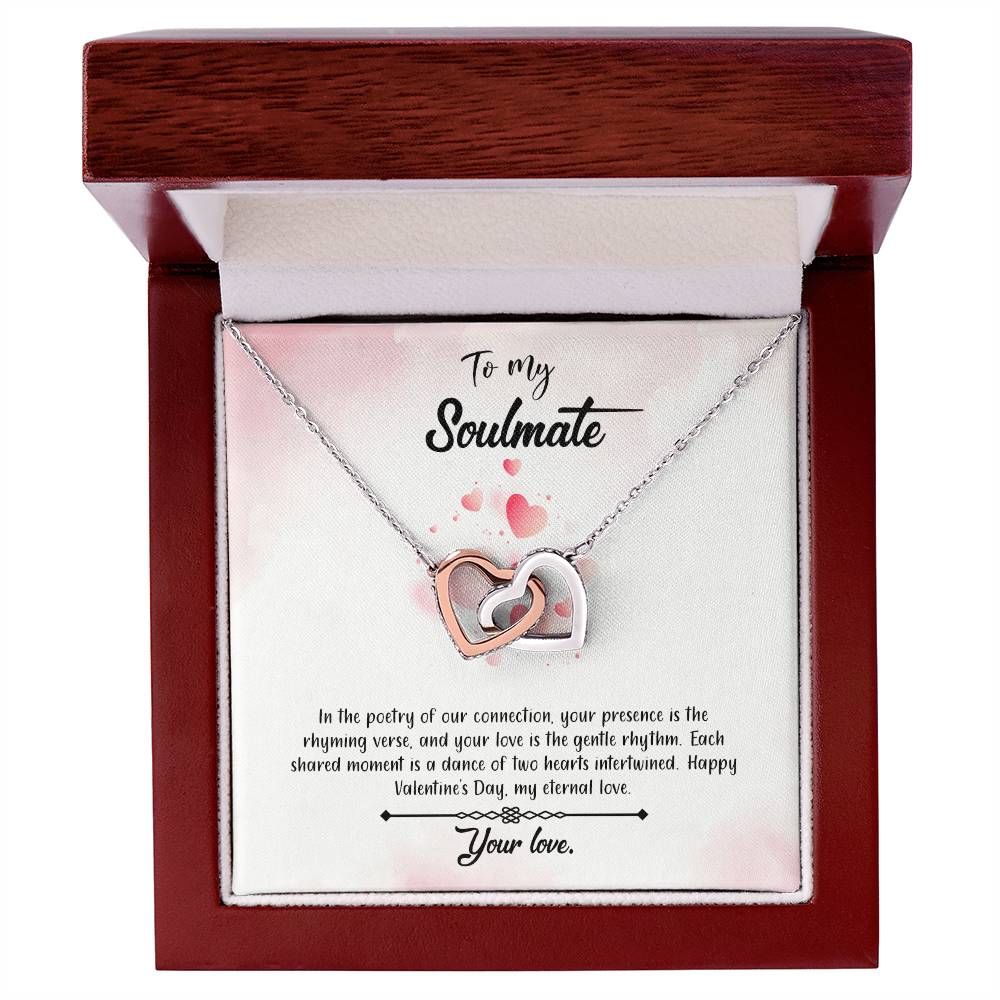 valentine-12b Interlocking Hearts neck, Gift to My Soulmate with Message Card