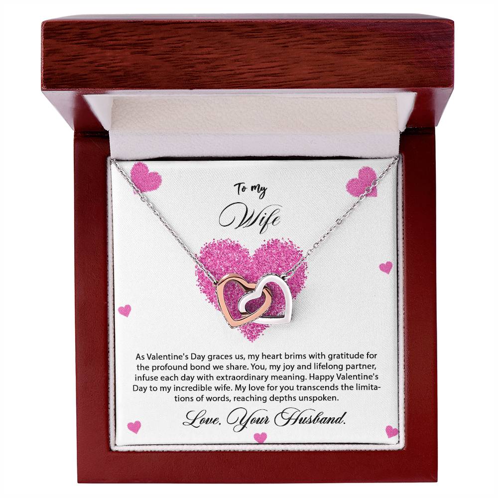 valentine-8a Interlocking Hearts Necklace, Gift to my Wife with Beautiful Message Card