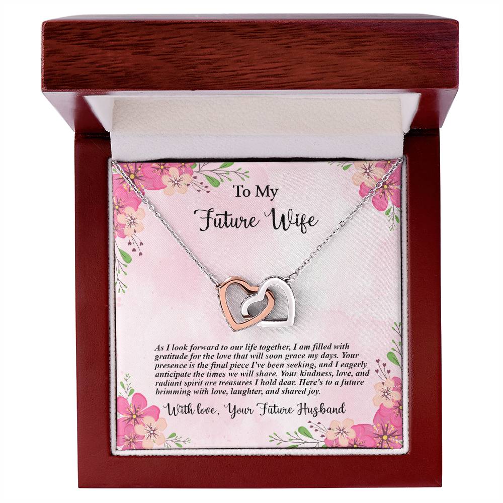 4035b Interlocking Hearts Necklace, Gift to my Future Wife with Beautiful Message Card