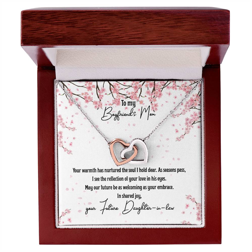 4040 c Interlocking Hearts Necklace, Gift to my Boyfriend's Mom with Beautiful Message Card