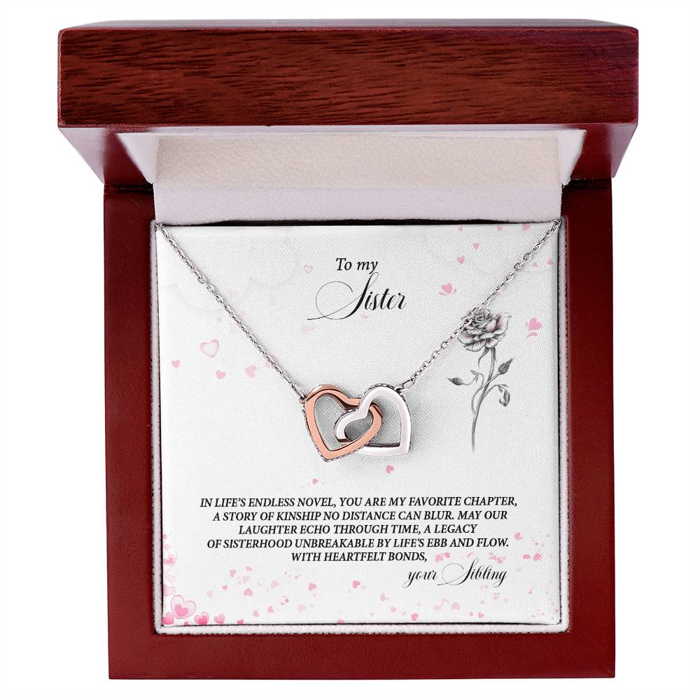 4037b Interlocking Hearts Necklace, Gift to my Sister with Beautiful Message Card