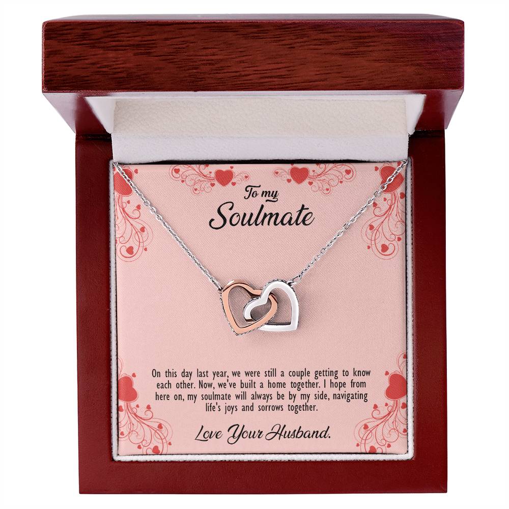 valentine-29b Interlocking Hearts neck, Gift to My Soulmate with Message Card