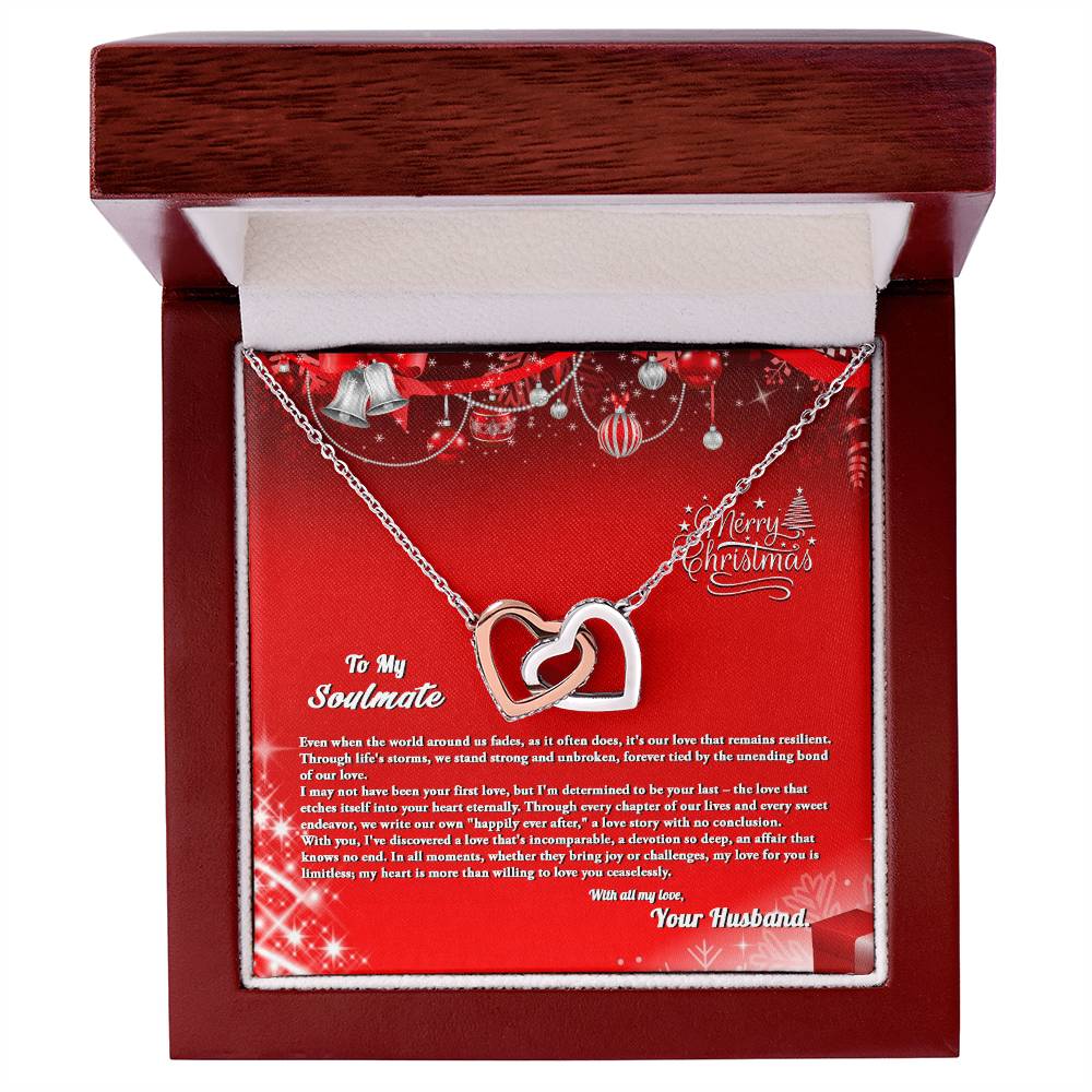 4007b Interlocking Hearts neck, Gift to My Soulmate with Message Card