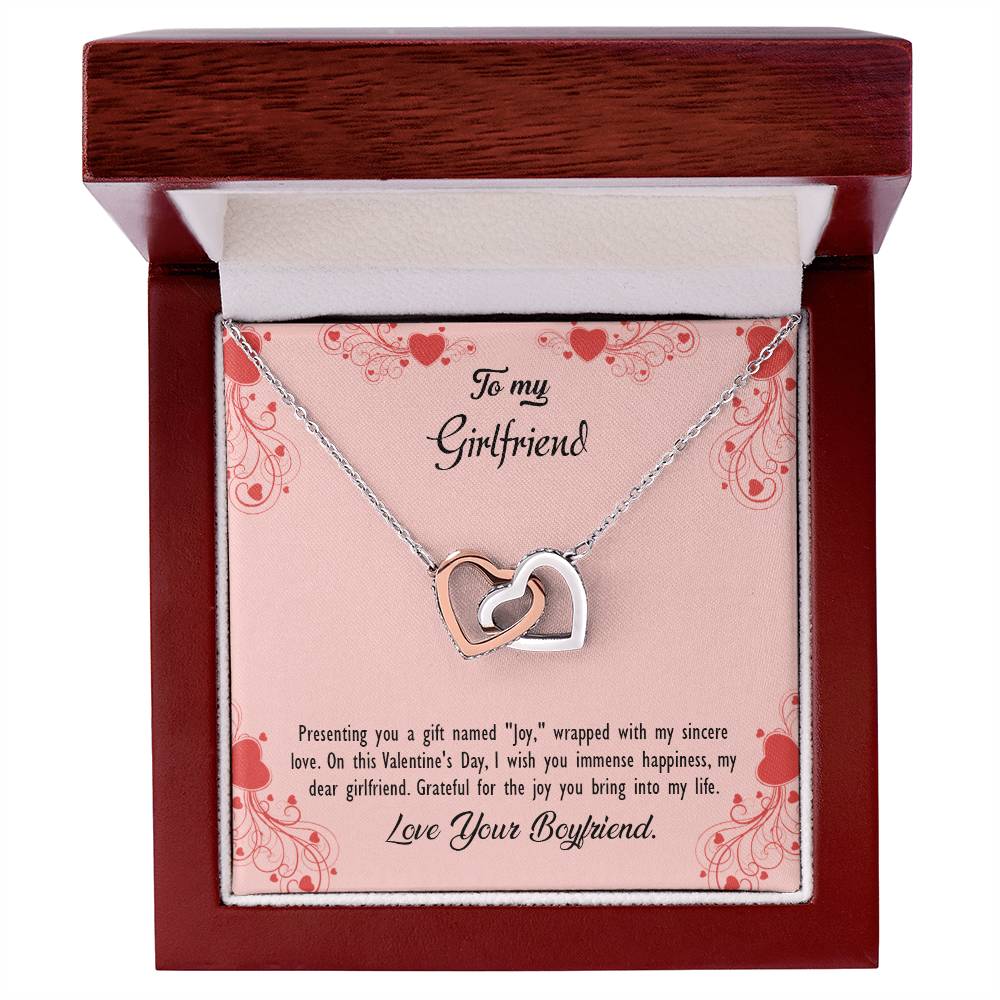 valentine-29c Interlocking Hearts Necklace, Gift to my Girlfriend with Beautiful Message Card