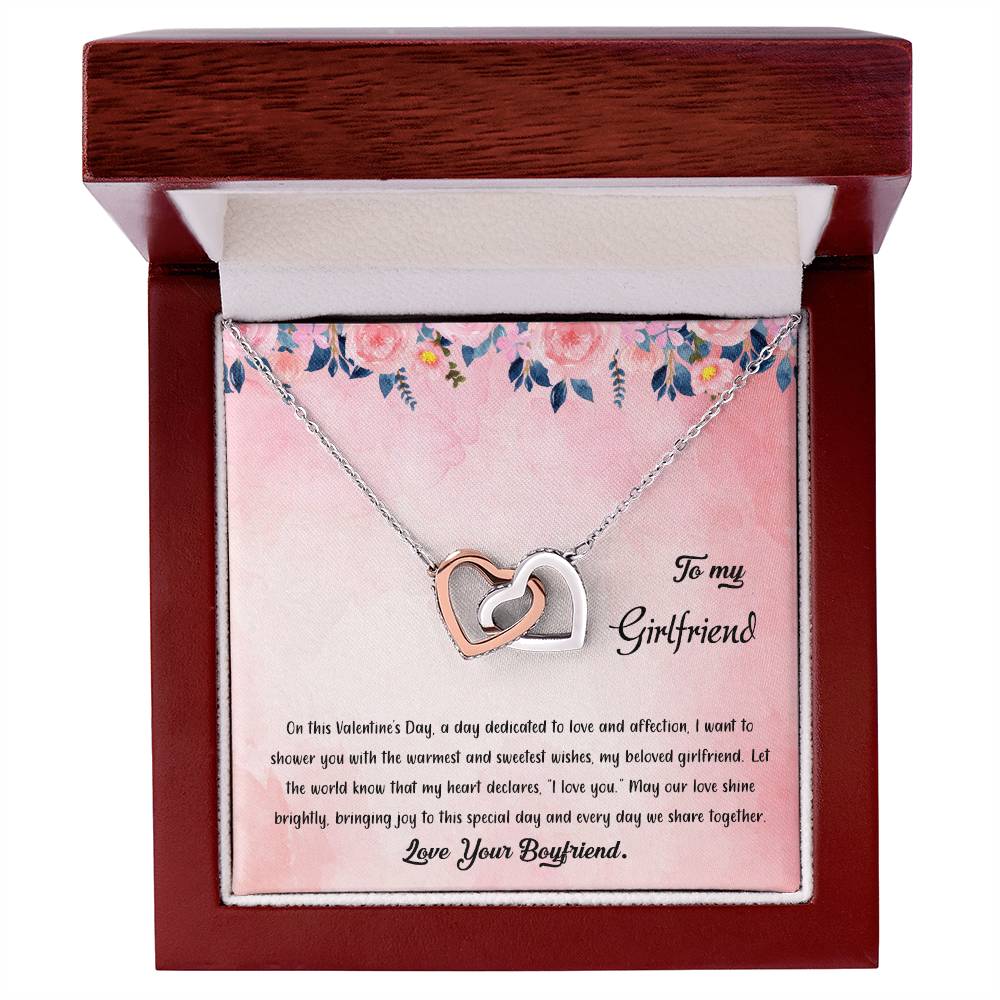 valentine-38c Interlocking Hearts Necklace, Gift to my Girlfriend with Beautiful Message Card