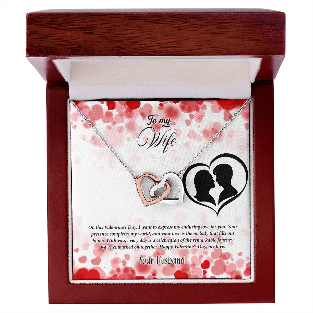 valentine-36a Interlocking Hearts Necklace, Gift to my Wife with Beautiful Message Card