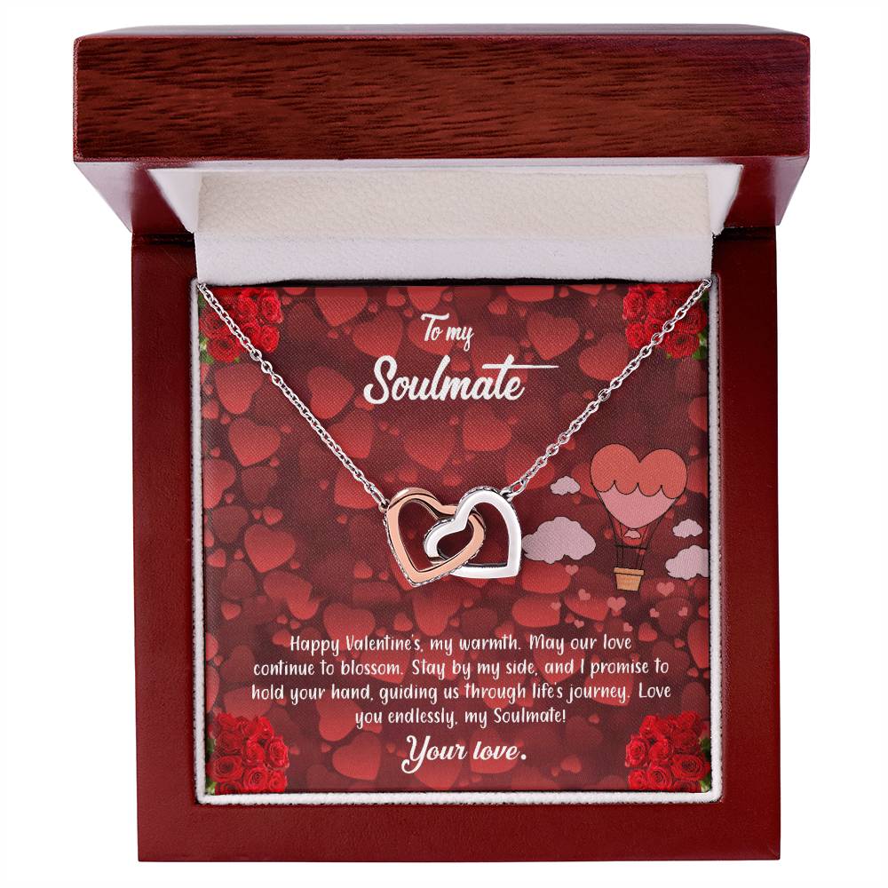 valentine-27b Interlocking Hearts neck, Gift to My Soulmate with Message Card