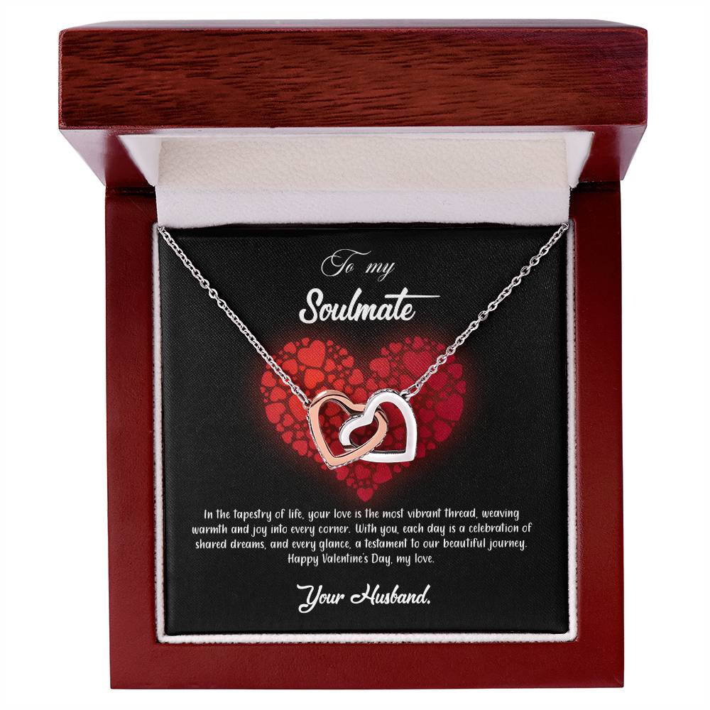 valentine-23b Interlocking Hearts neck, Gift to My Soulmate with Message Card