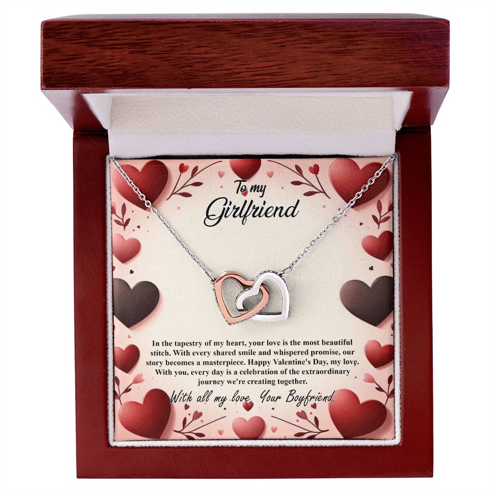 Valentine-st7c Interlocking Hearts Necklace, Gift to my Girlfriend with Beautiful Message Card