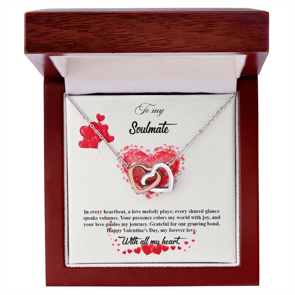 valentine-20b Interlocking Hearts neck, Gift to My Soulmate with Message Card